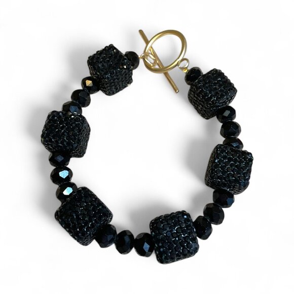 Black Crystal Beaded Cube Bracelet - Picture 1 of 1
